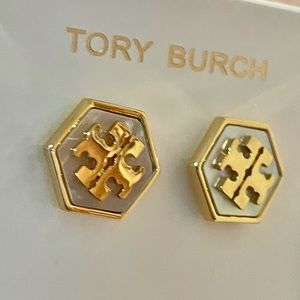 Tory Burch mother of pearl hexagon earrings